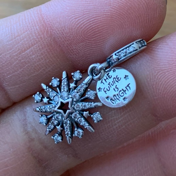 NWOT Sparkling Firework Double Dangle Charm Sterling Silver 925 - Picture 8 of 12